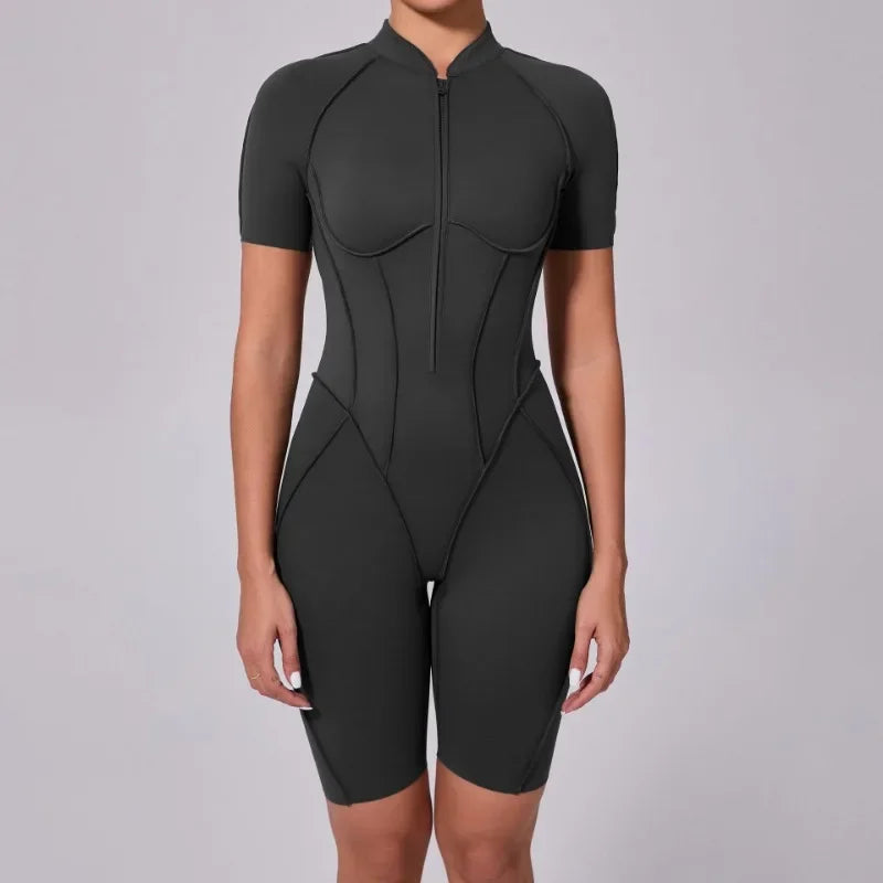 ZIPPER SHORT JUMPSUIT