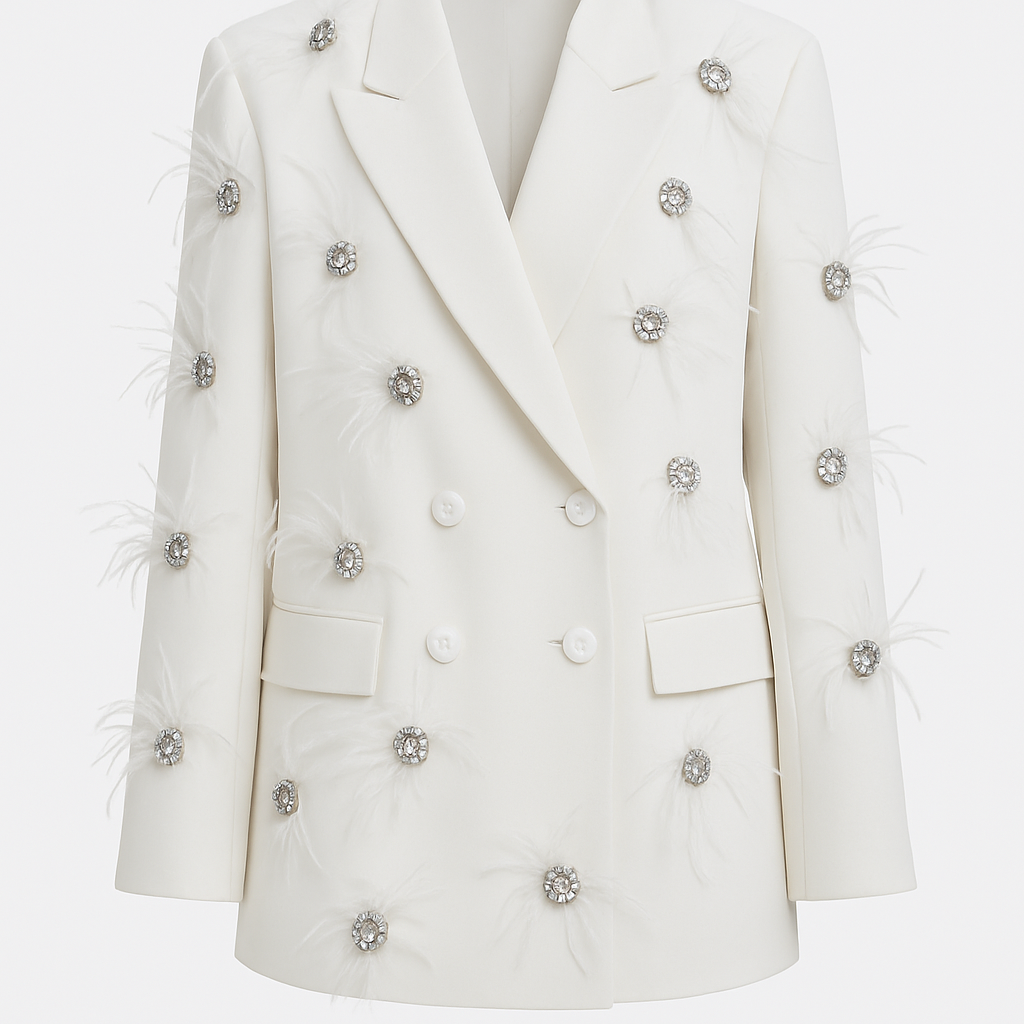 CRYSTAL FEATHER EMBELLISHED BLAZER