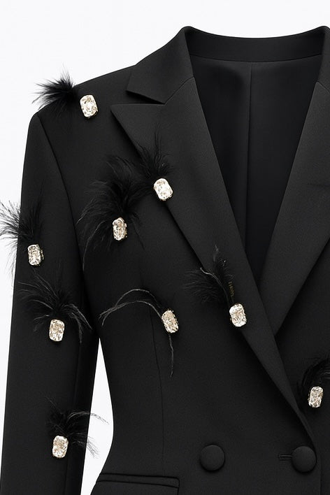 CRYSTAL FEATHER EMBELLISHED BLAZER