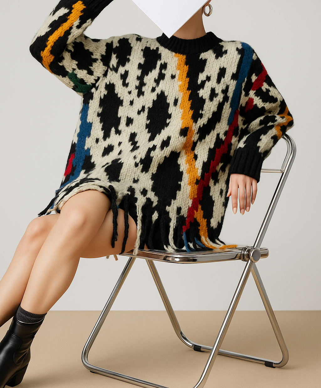 IKAT FRINGE OVERSIZED SWEATER