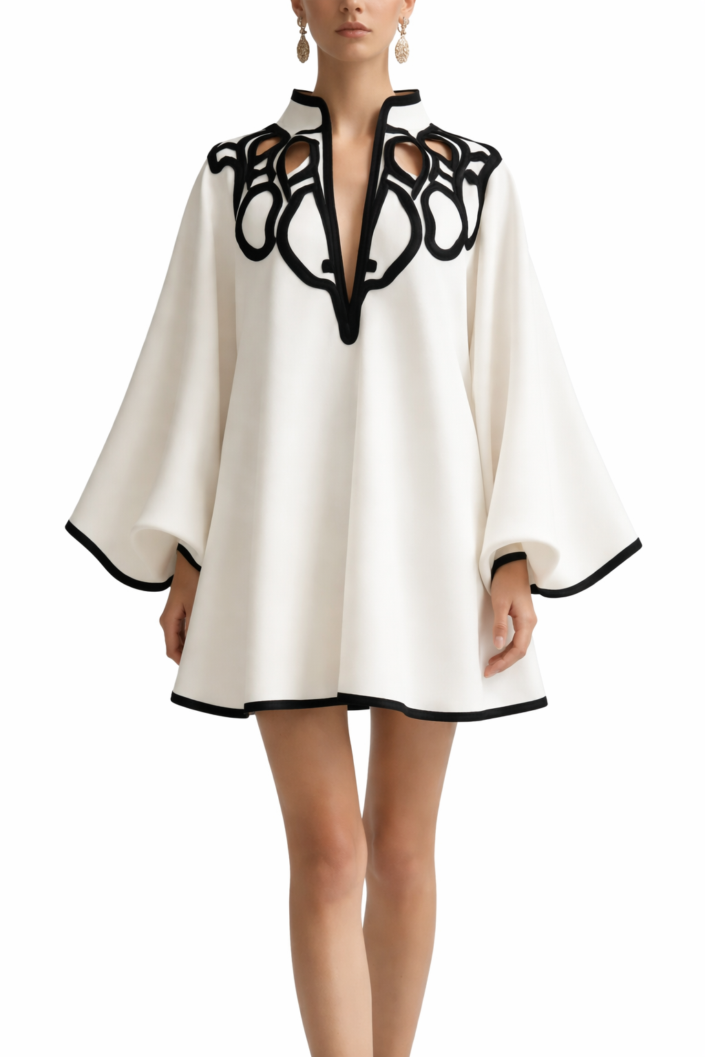 V-NECK FLARED SLEEVE MINI DRESS