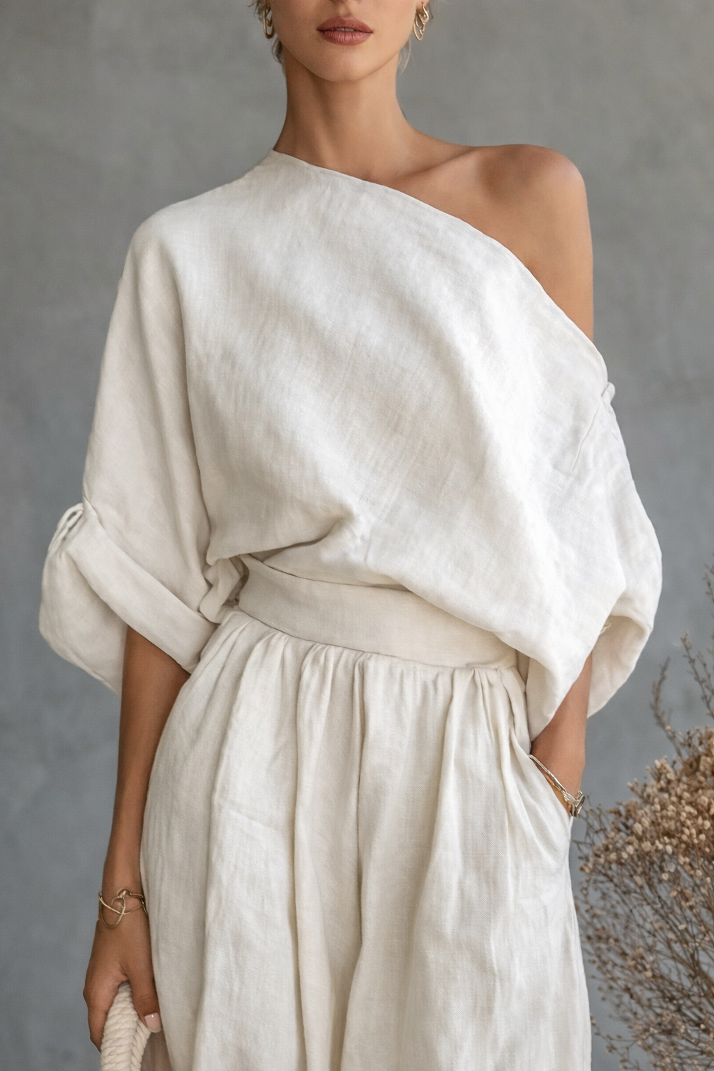 ASYMMETRICAL - NECK TOP & RELAXED PANTS SET