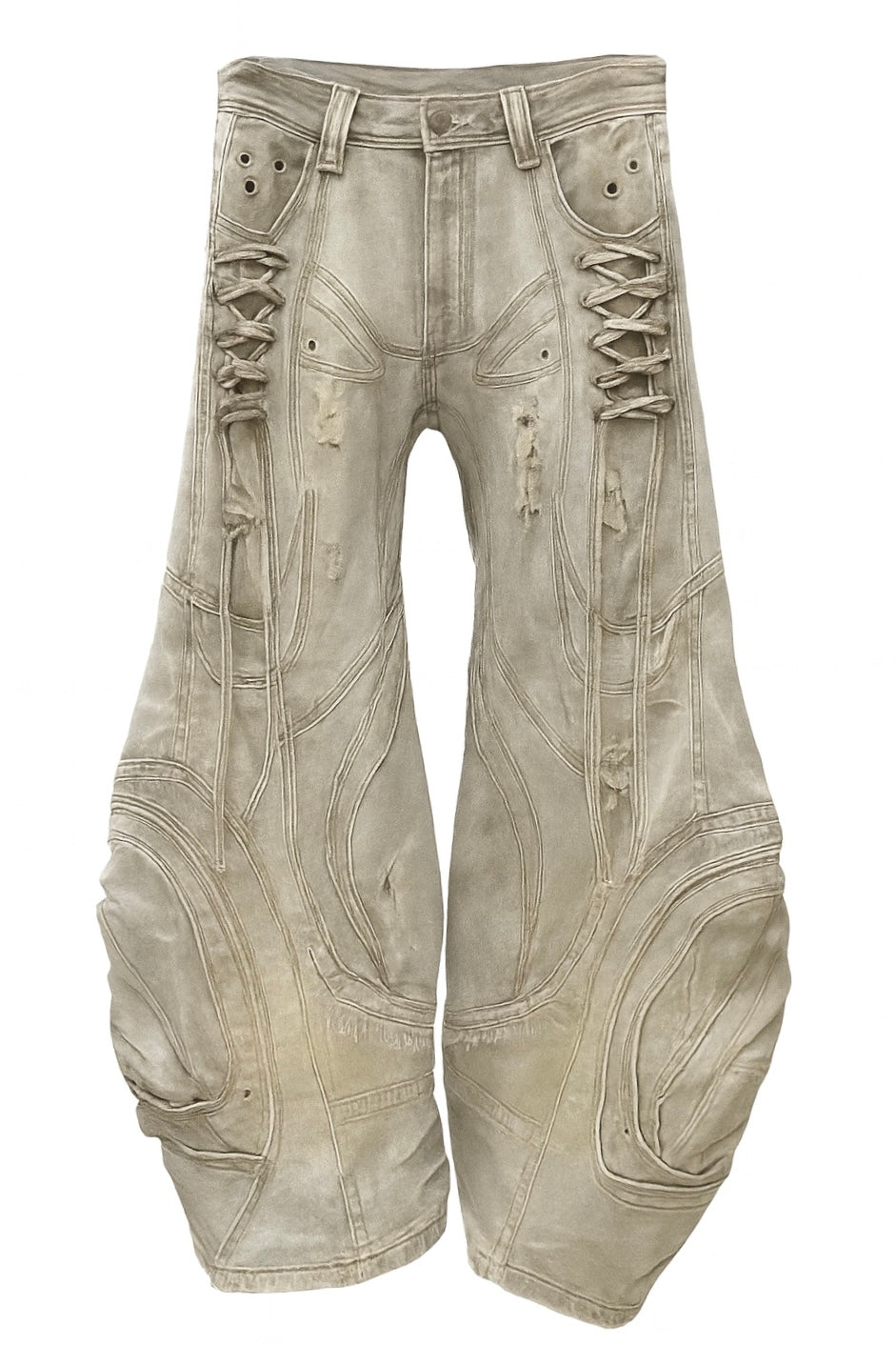 DISTRESSED LACE-UP ART JEANS