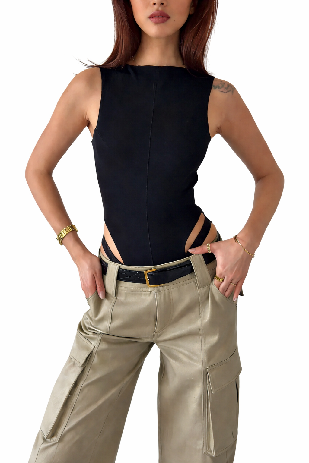 CUT-OUT SLEEVELESS BODYSUIT