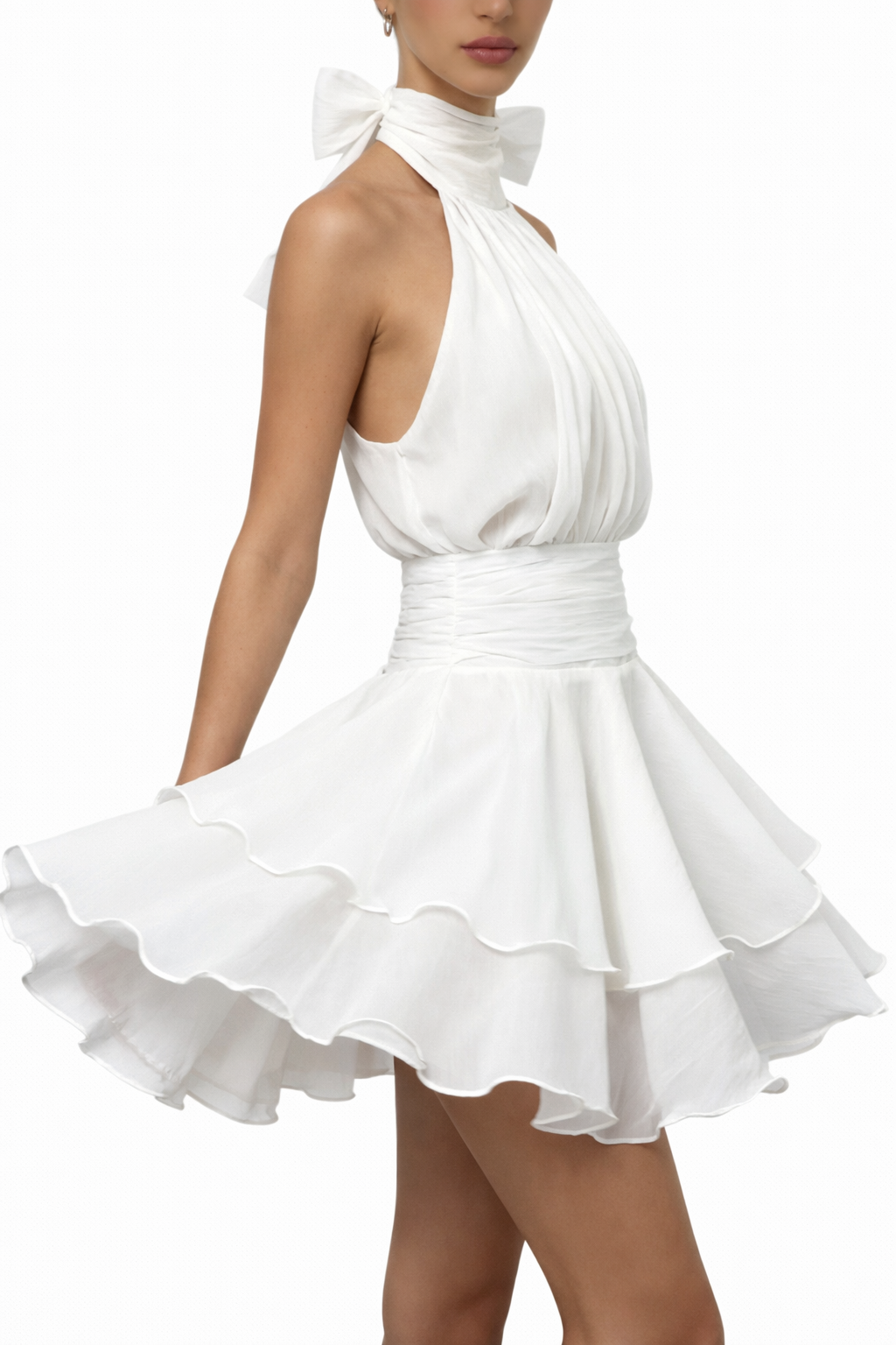 HALTER NECK RUFFLED MINI DRESS