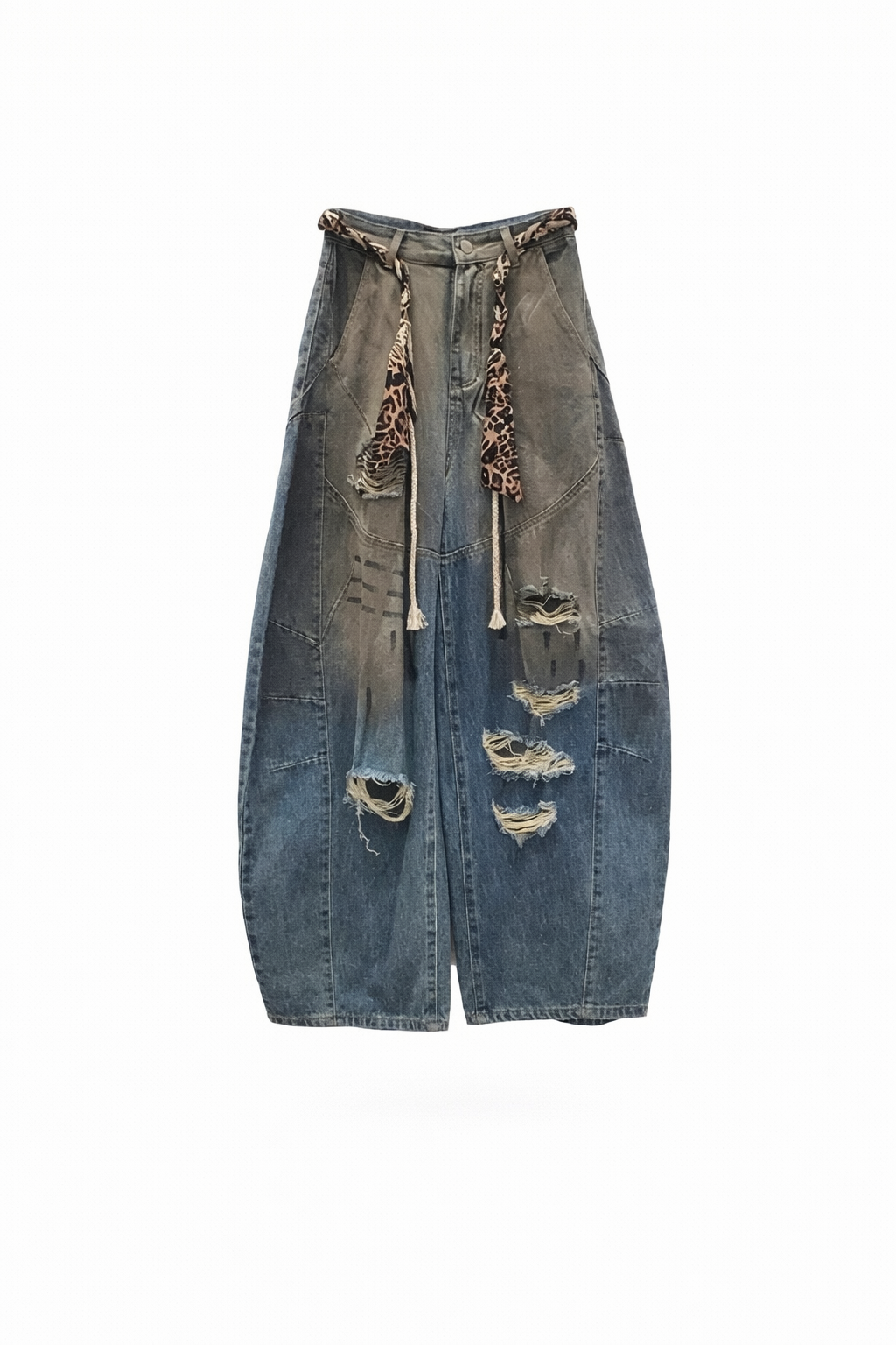 DISTRESSED PANEL DENIM PANTS