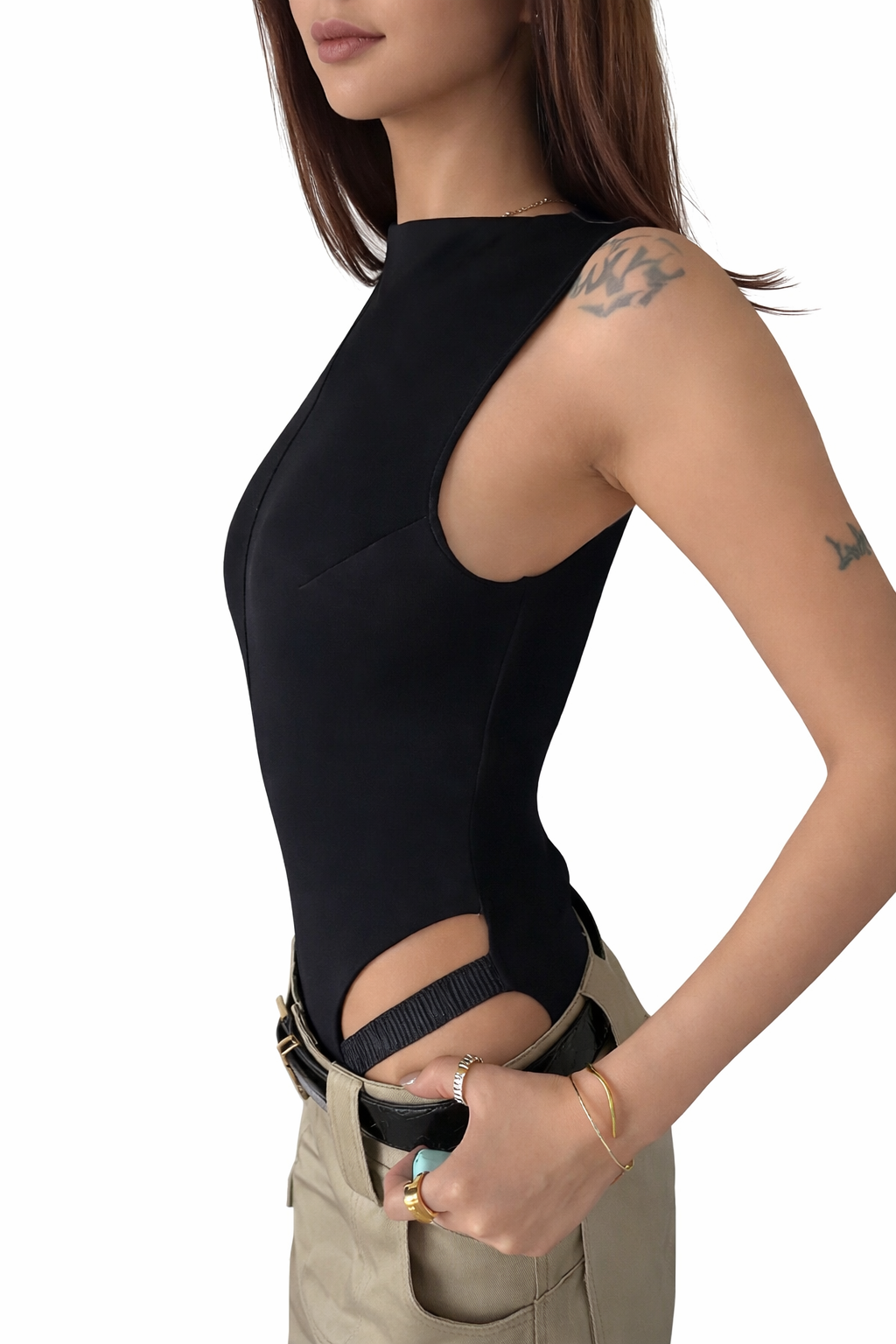 CUT-OUT SLEEVELESS BODYSUIT