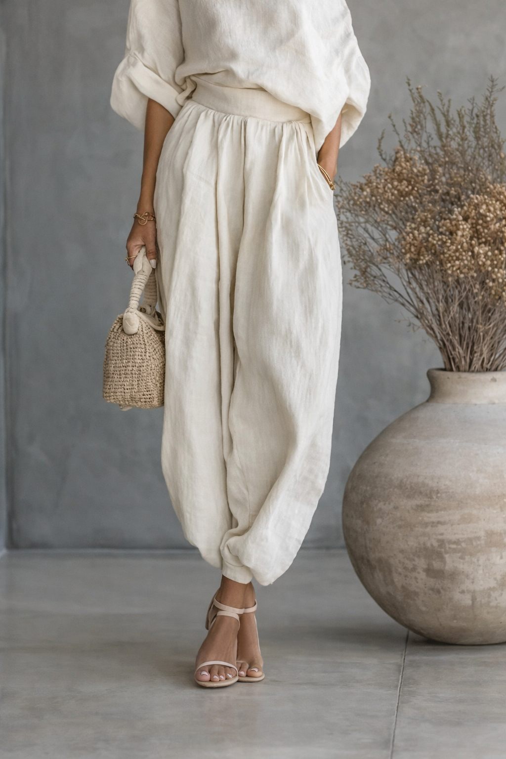 ASYMMETRICAL - NECK TOP & RELAXED PANTS SET