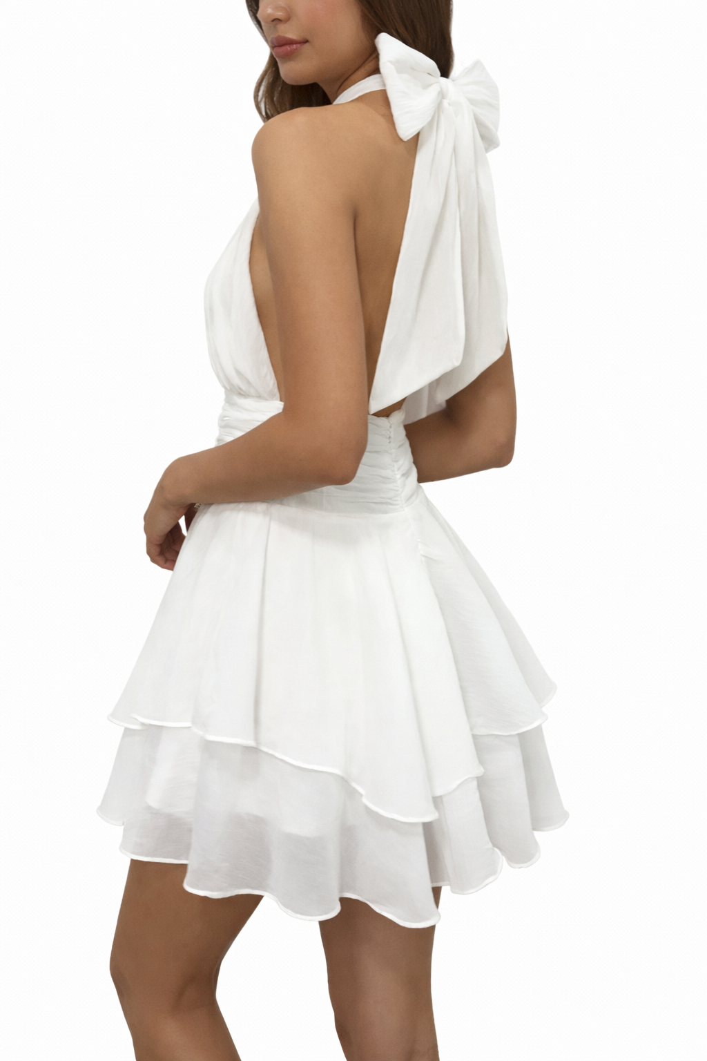 HALTER NECK RUFFLED MINI DRESS