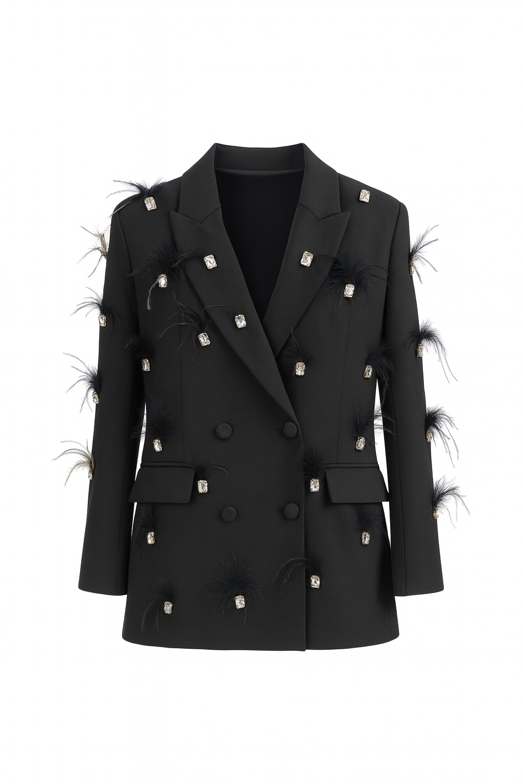 CRYSTAL FEATHER EMBELLISHED BLAZER