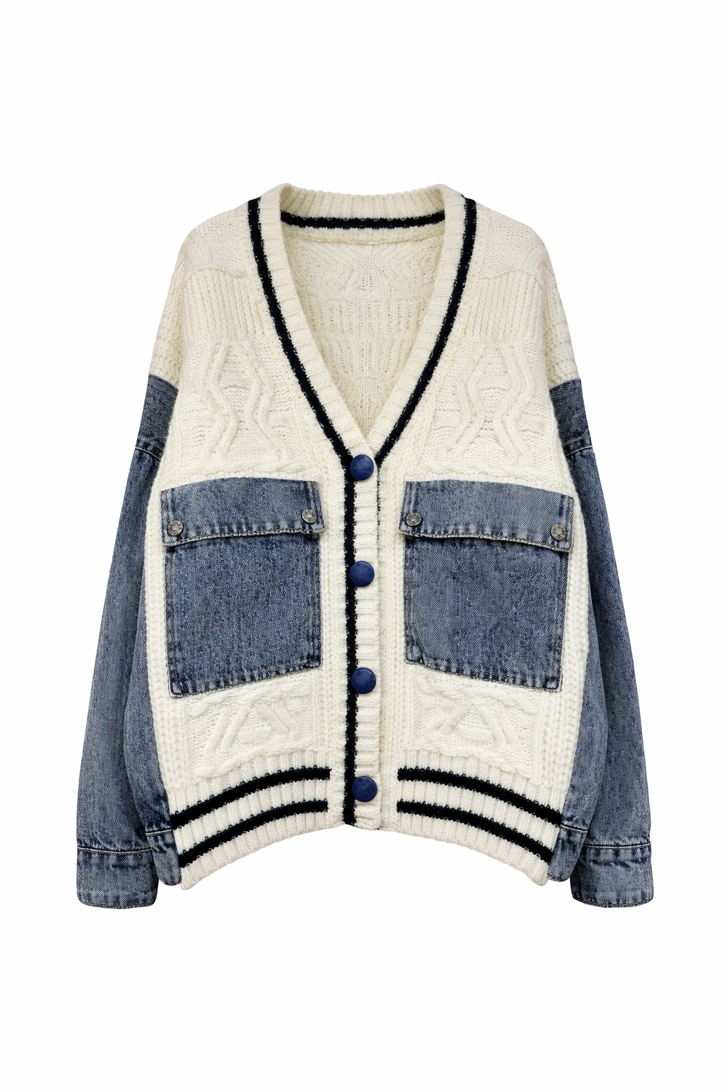 DENIM PATCHWORK KNIT CARDIGAN