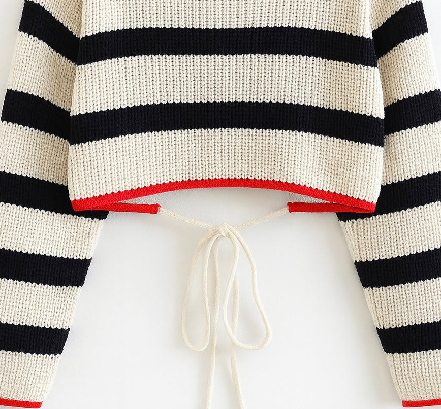 STRIPED CROPPED KNIT SWEATER