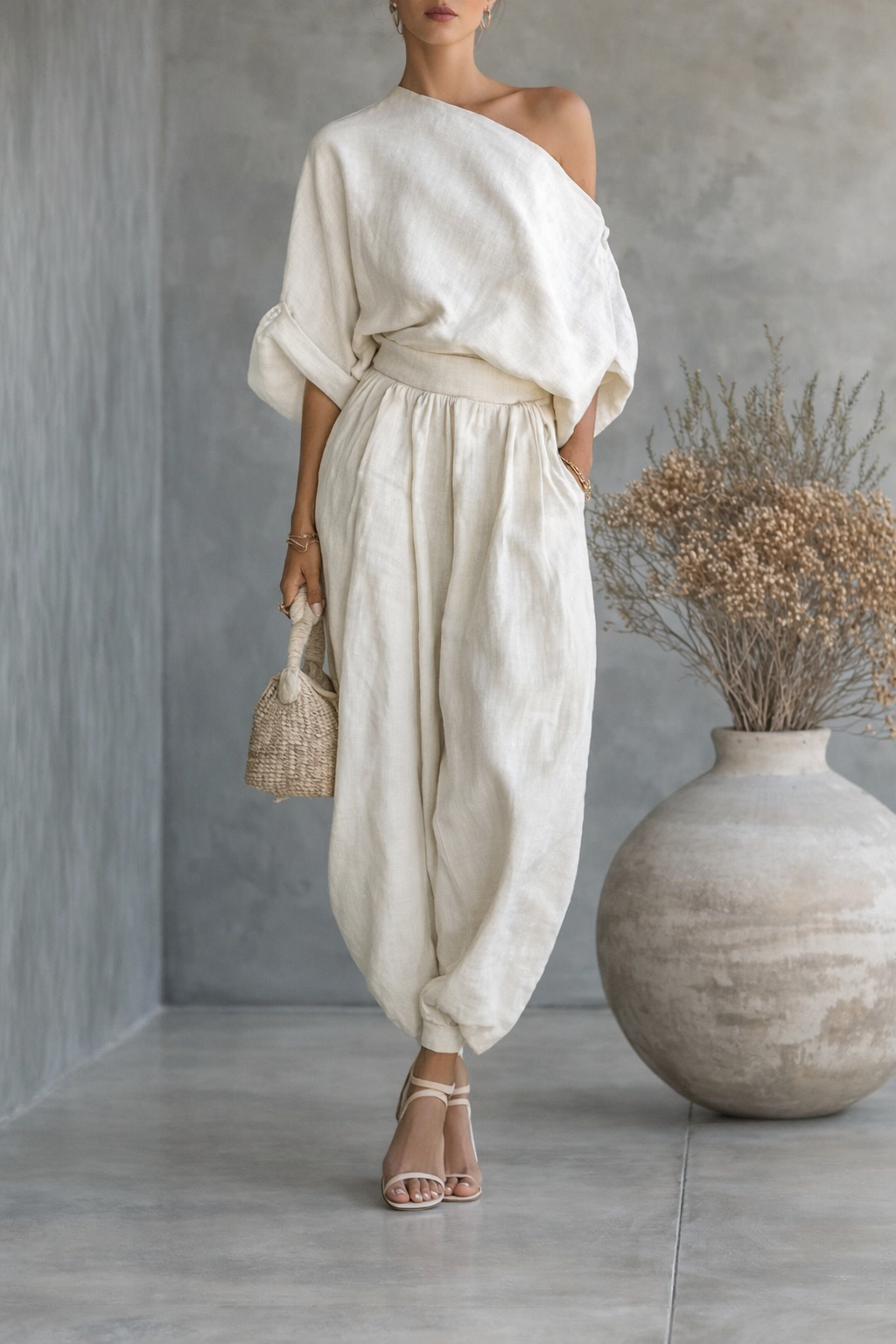 ASYMMETRICAL - NECK TOP & RELAXED PANTS SET