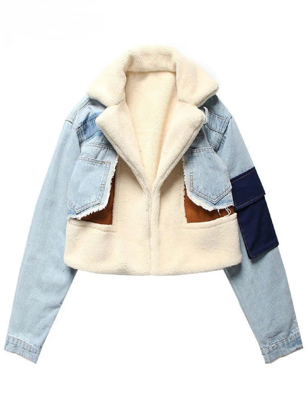 DENIM SHERPA CROPPED JACKET