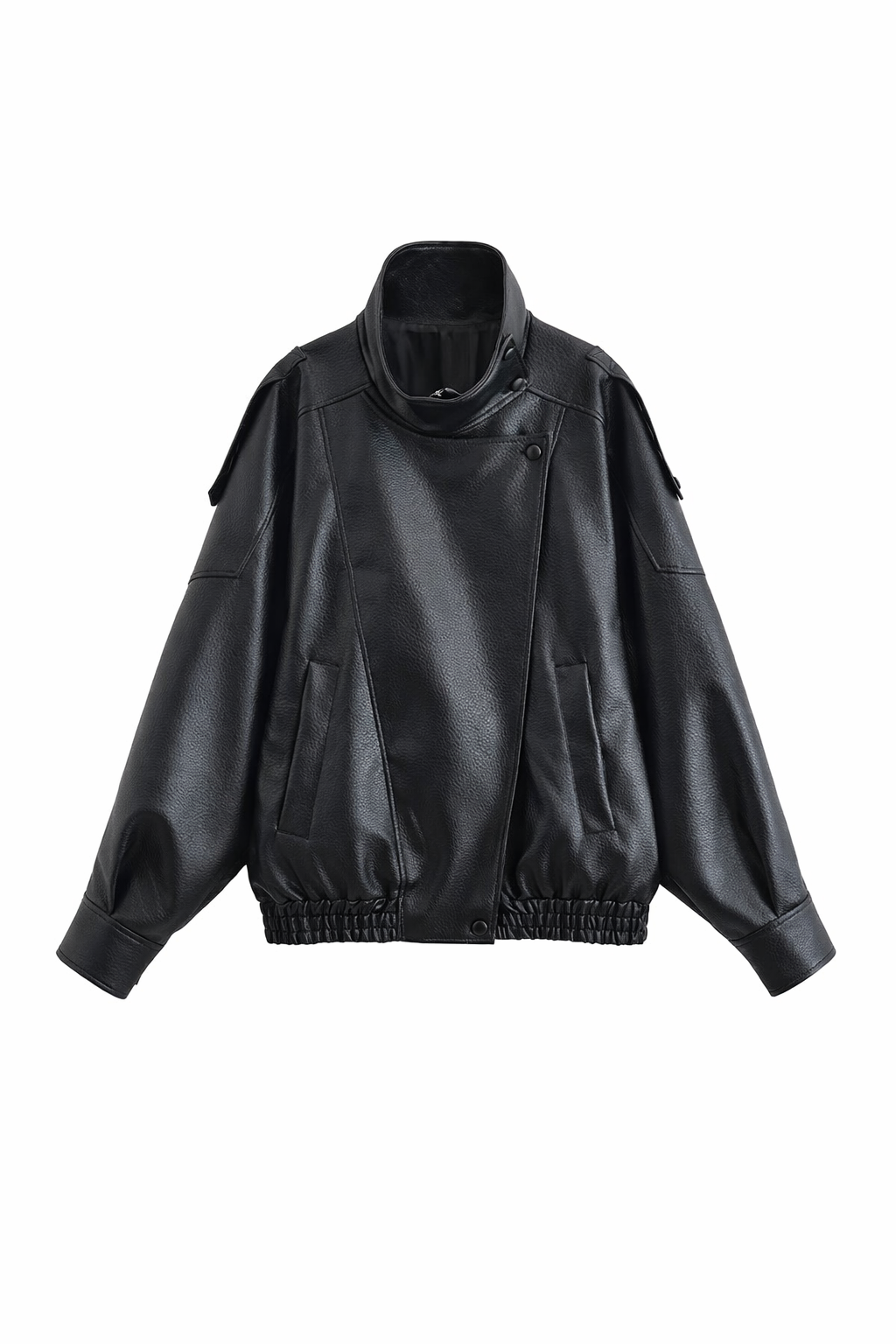 OVERSIZED FAUX LEATHER BOMBER JACKET