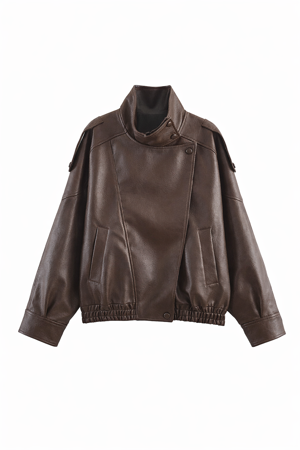 OVERSIZED FAUX LEATHER BOMBER JACKET