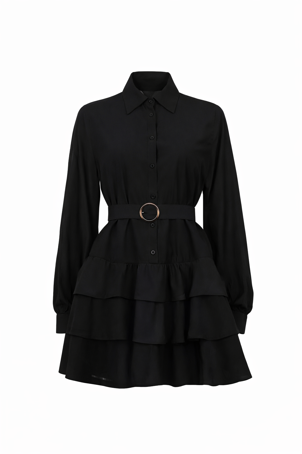 TIERED BELTED SHIRT MINI DRESS
