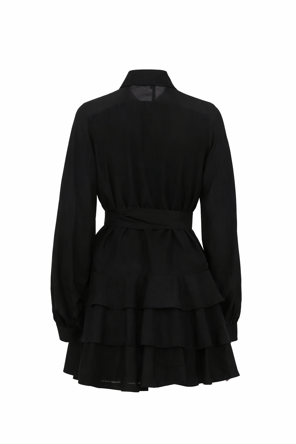 TIERED BELTED SHIRT MINI DRESS