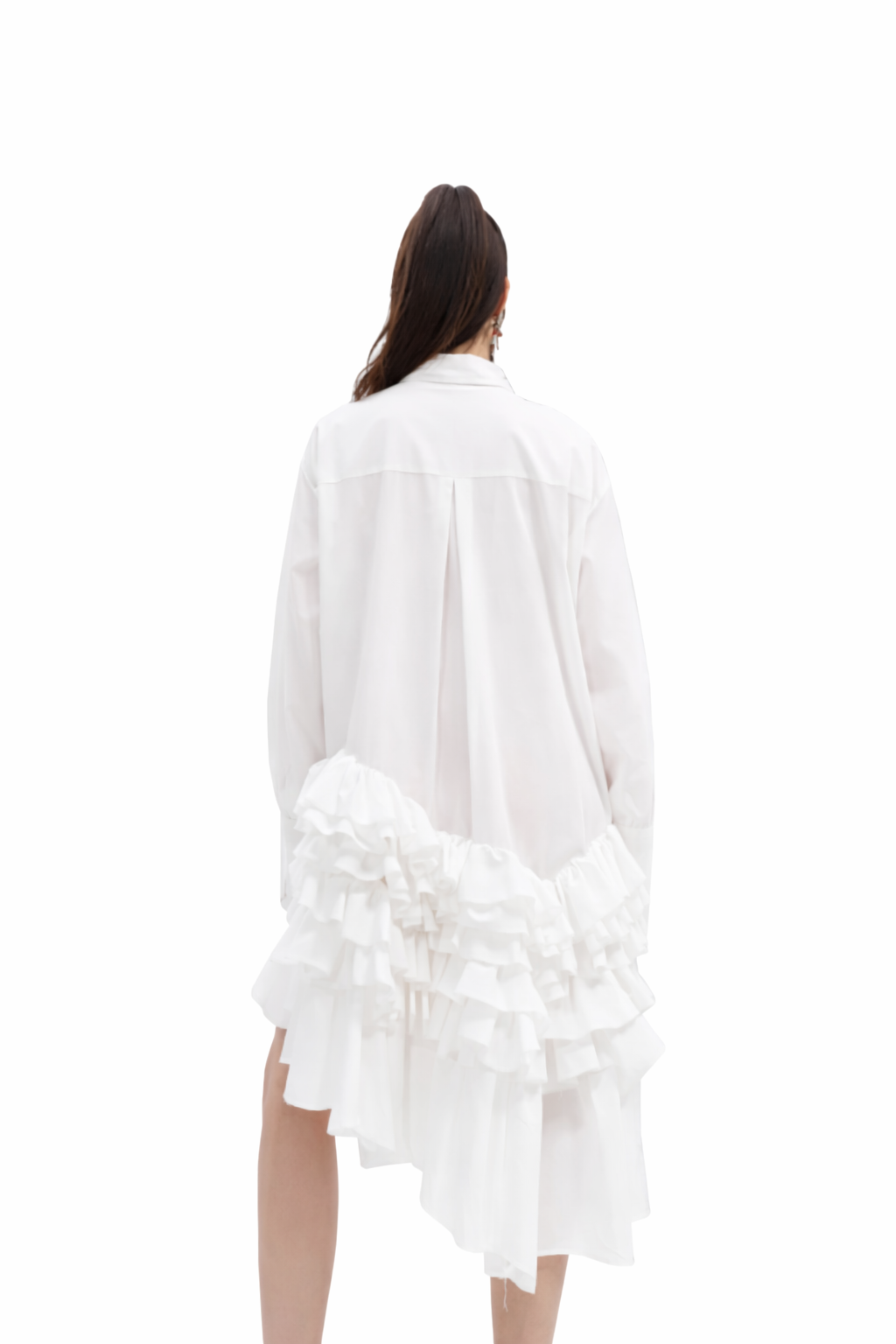 ASYMMETRIC RUFFLE SHIRT DRESS