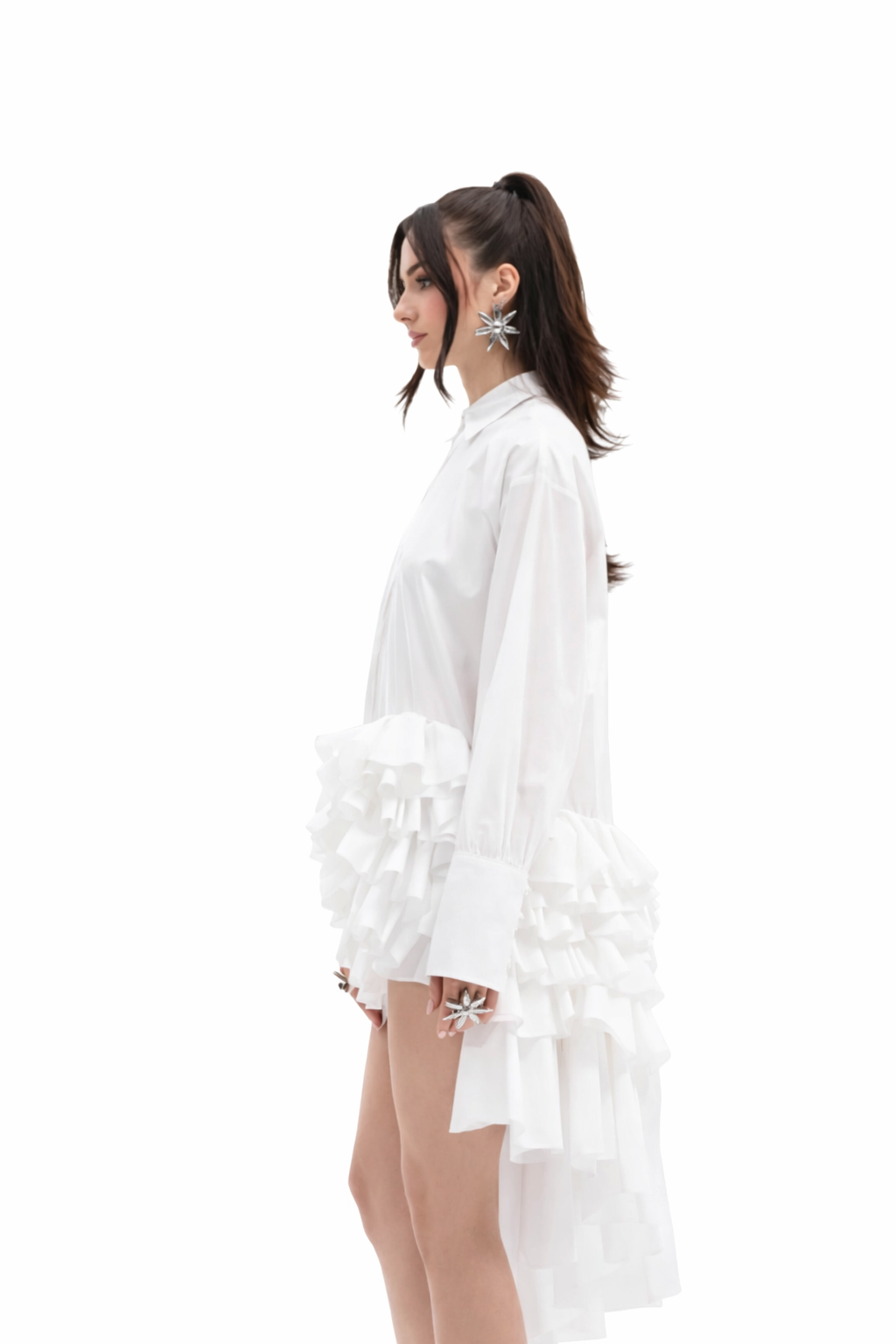 ASYMMETRIC RUFFLE SHIRT DRESS