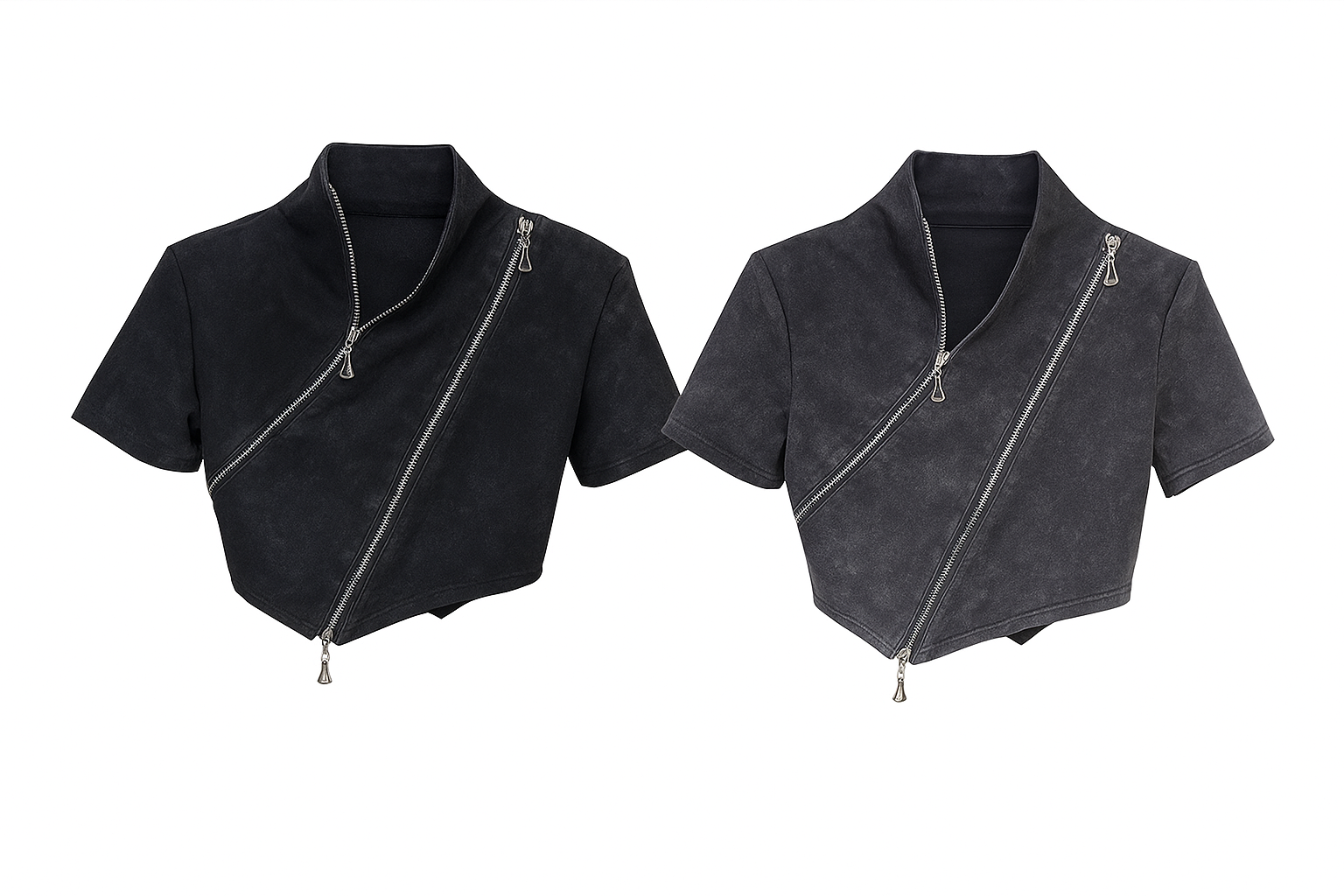 ASYMMETRIC ZIP WASHED CROP TOP