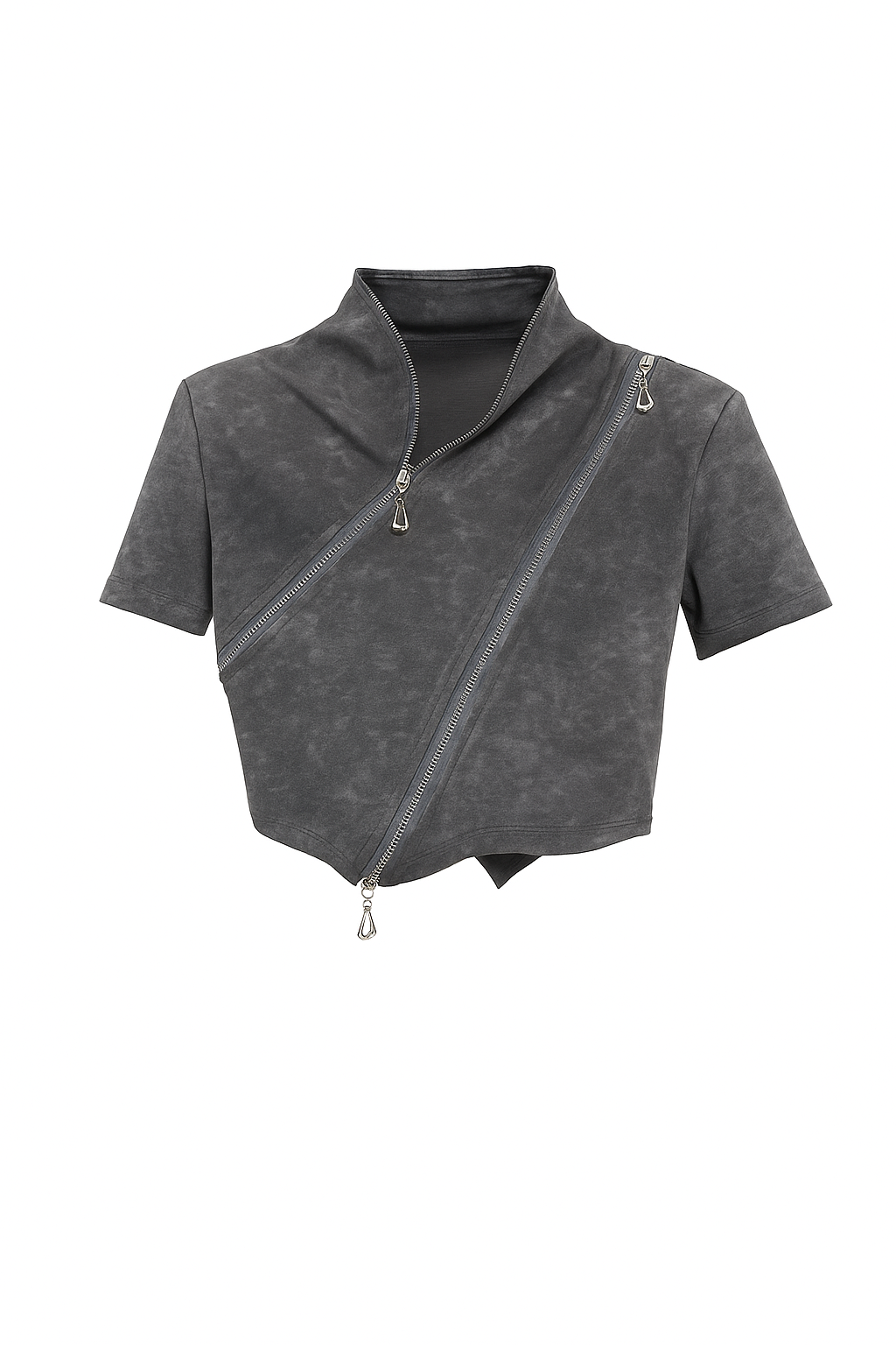 ASYMMETRIC ZIP WASHED CROP TOP