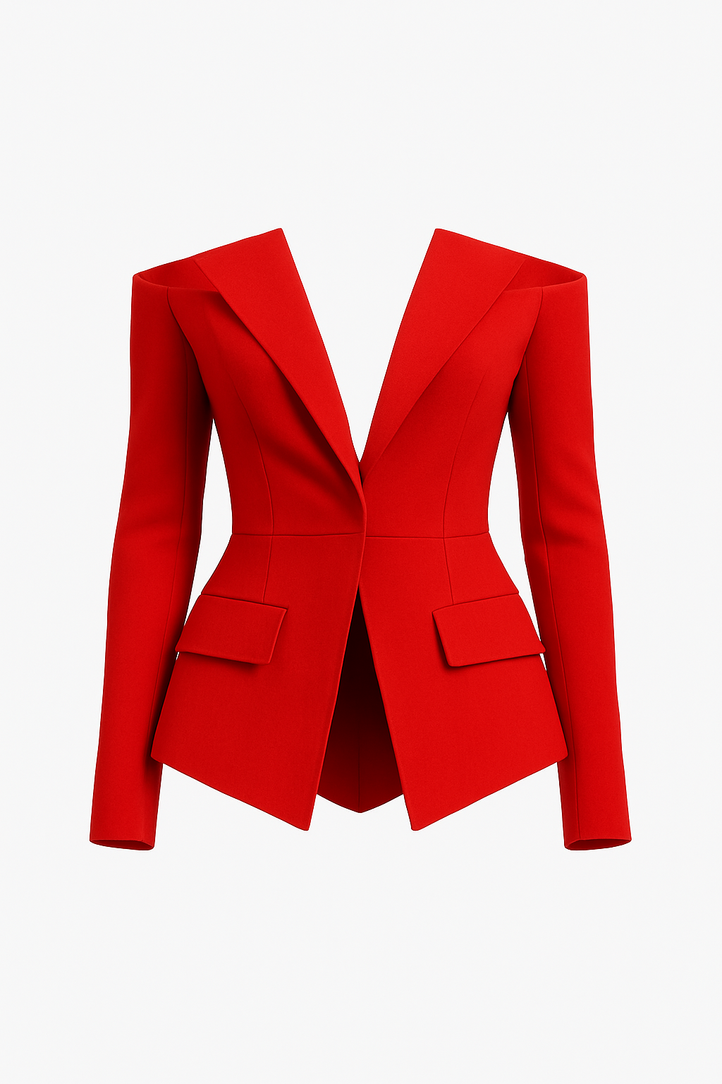 RED OFF-SHOULDER SCULPTED BLAZER