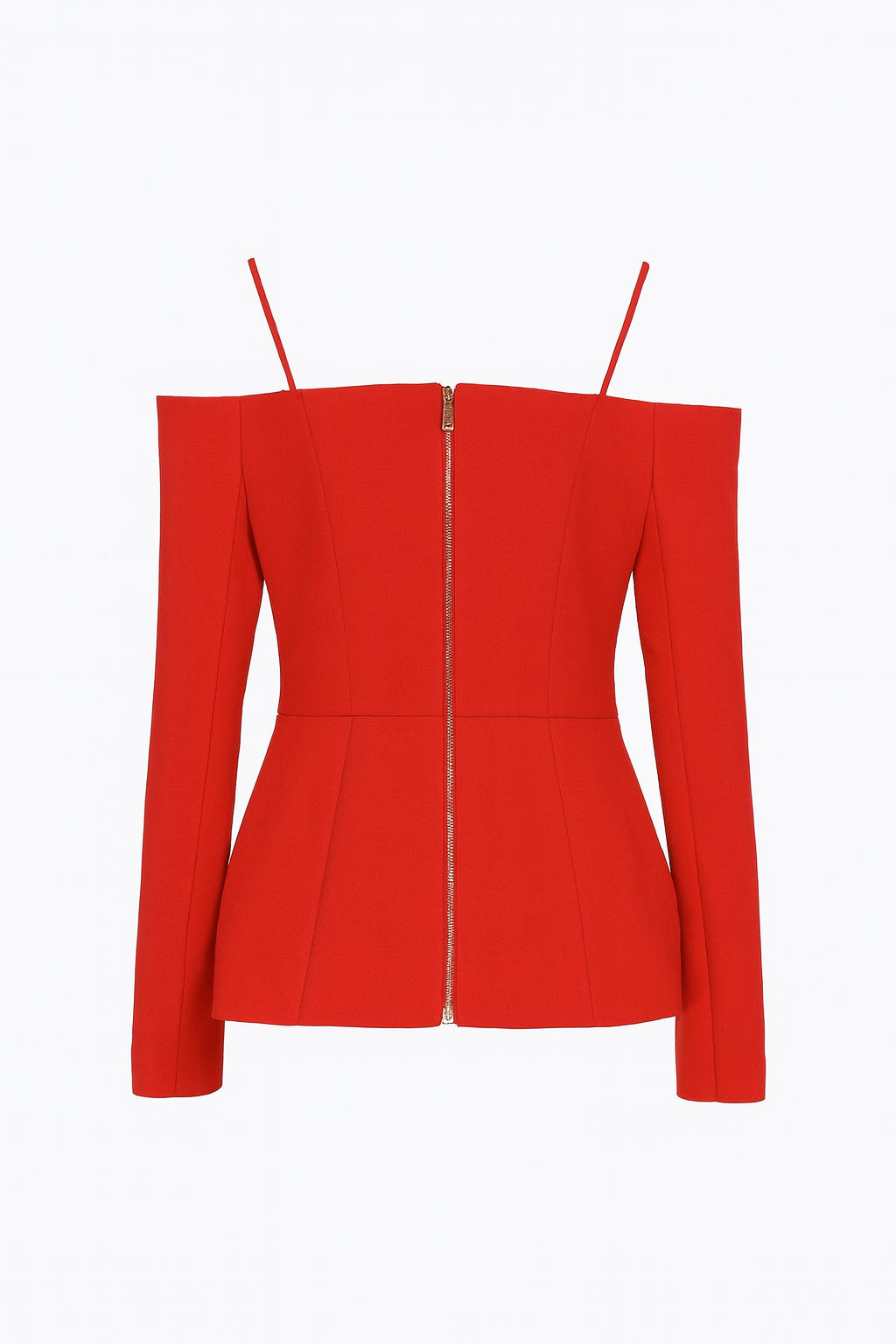 RED OFF-SHOULDER SCULPTED BLAZER