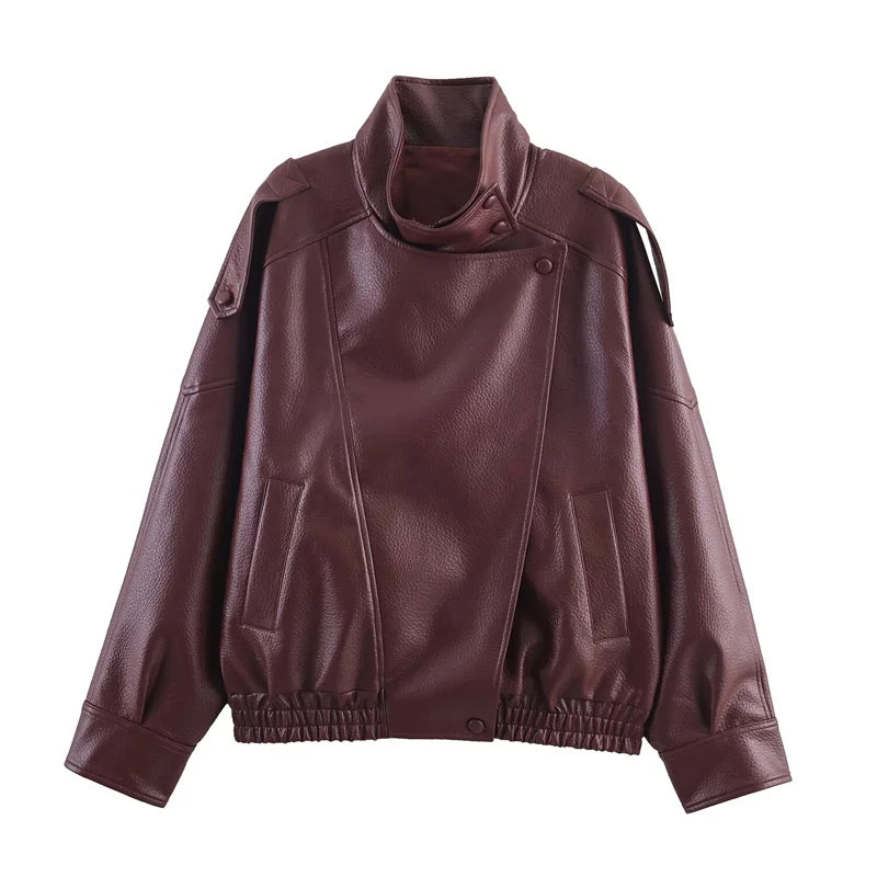 OVERSIZED FAUX LEATHER BOMBER JACKET