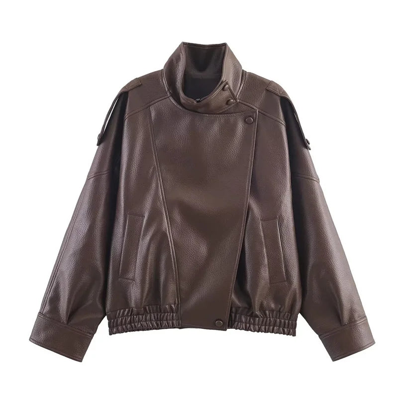 OVERSIZED FAUX LEATHER BOMBER JACKET