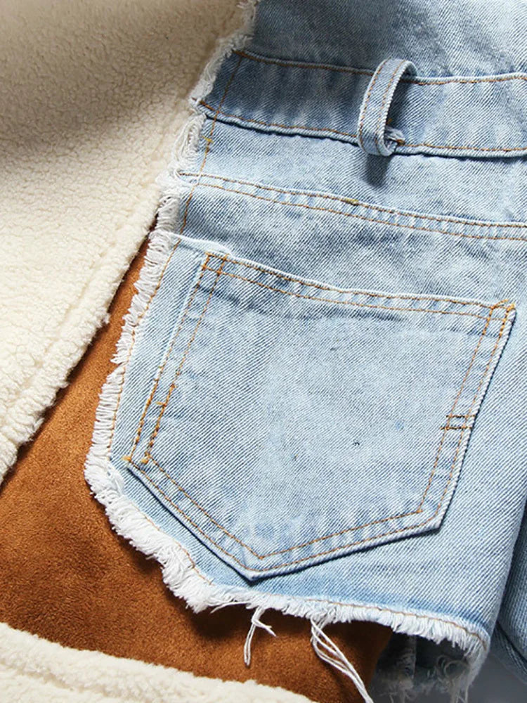 DENIM SHERPA CROPPED JACKET