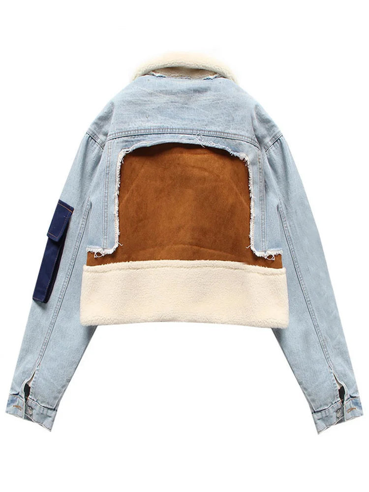 DENIM SHERPA CROPPED JACKET