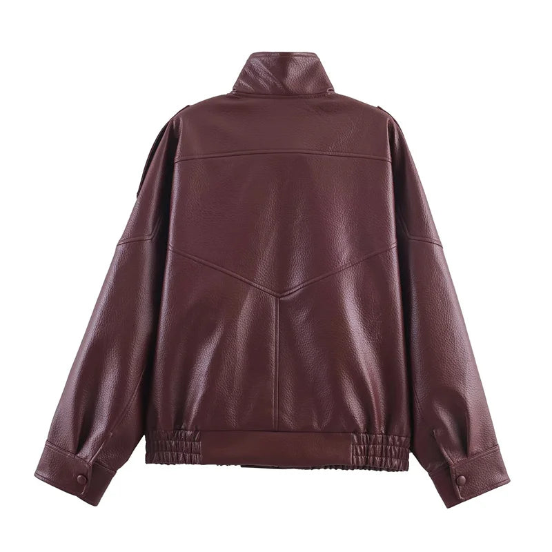 OVERSIZED FAUX LEATHER BOMBER JACKET