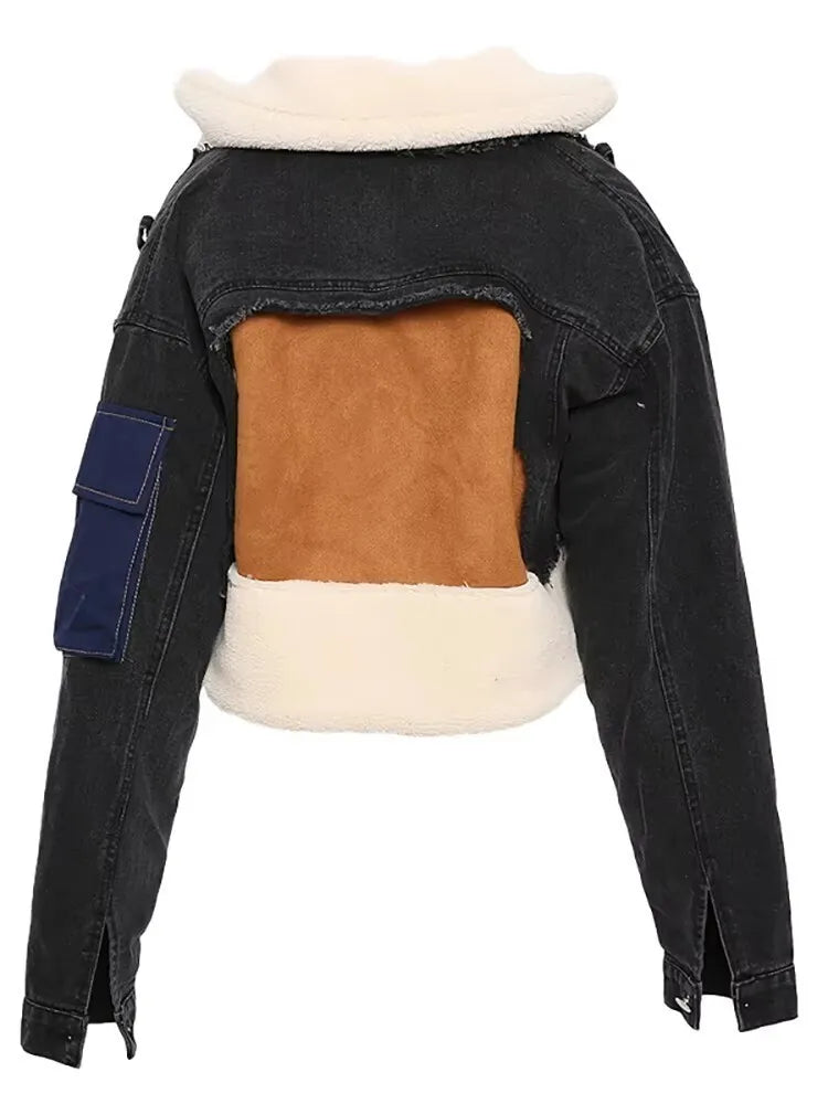 DENIM SHERPA CROPPED JACKET